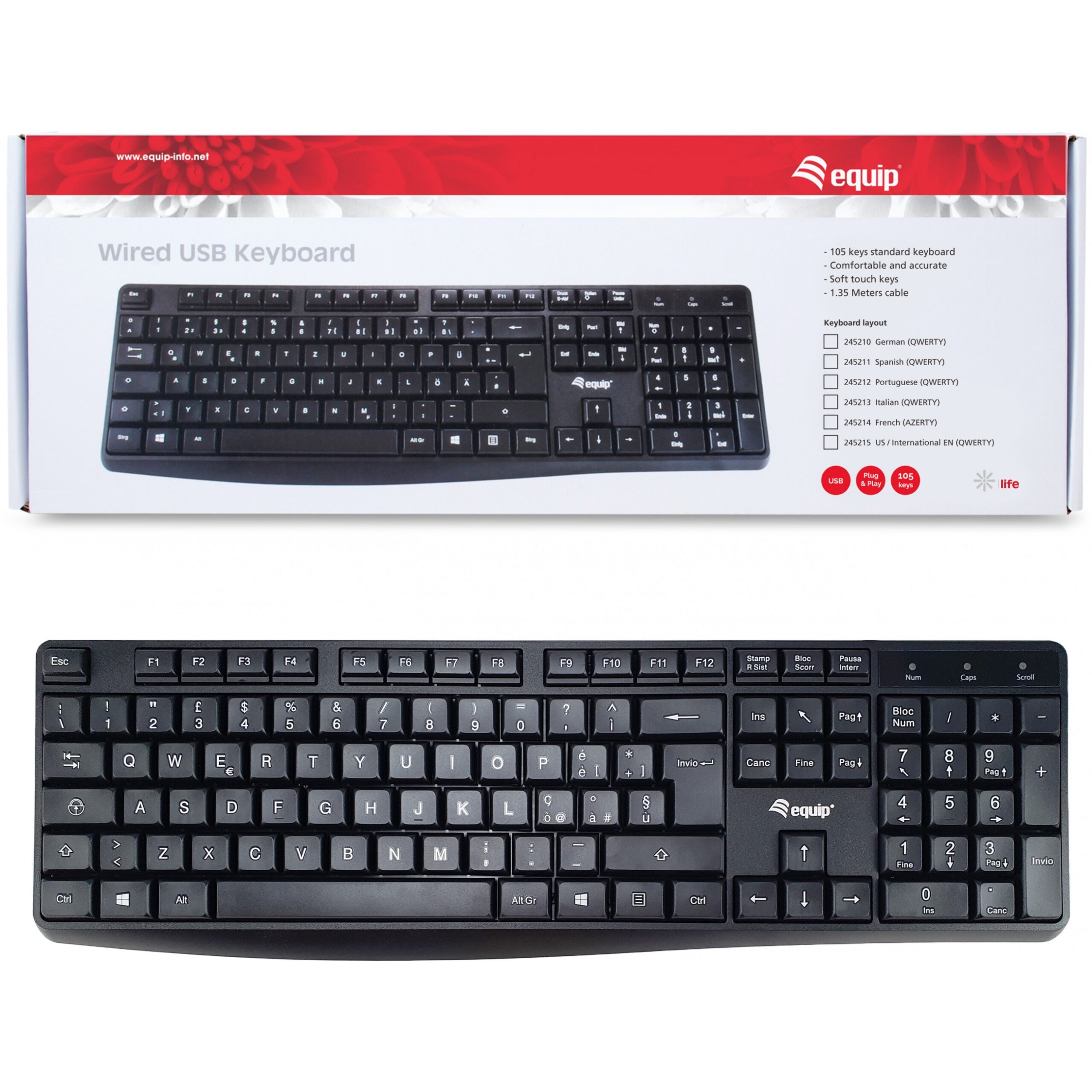 Tastierë me kabllo Equip / Italian layout - Zezë - Figura 5