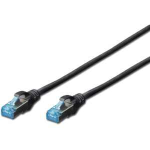 Kabllo për Rrjet DIGITUS / Patch Cable / RJ45 / SF-UTP / Cat5e / 0.50m / Latch Protection / Polybag – Zezë