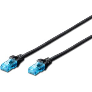 Kabllo për Rrjet DIGITUS Patch Cable Cat5e U/UTP / 2xRJ45 / 0.50m / CCA / Latch Protection / Polybeutel - Zezë