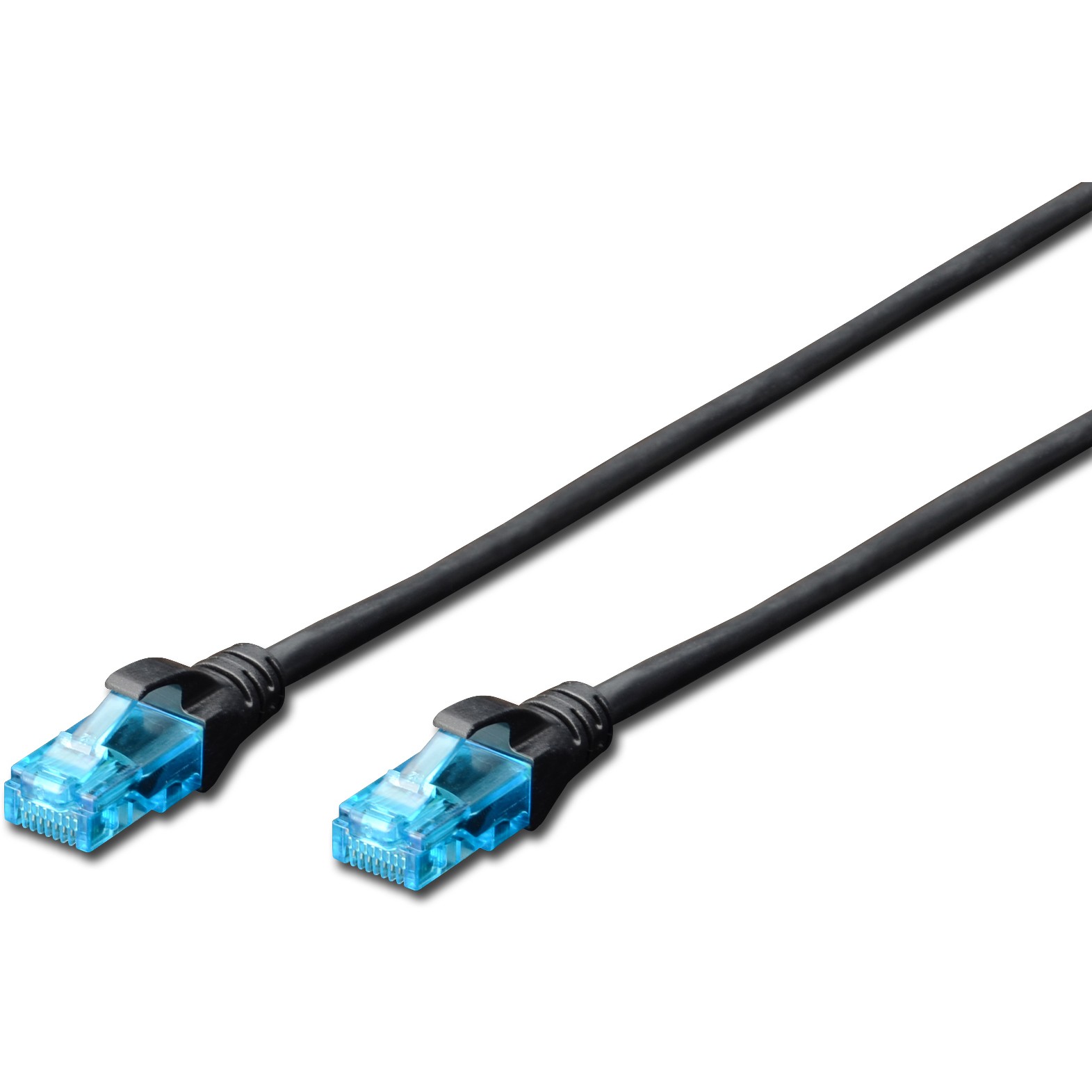 Kabllo për Rrjet DIGITUS Patch Cable Cat5e U/UTP / 2xRJ45 / 0.50m / CCA / Latch Protection / Polybeutel - Zezë