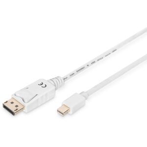 Kabllo DisplayPort DIGITUS Mini to DisplayPort Cable Male/Male 3m DP 1.1a / Polybag  – Bardhë