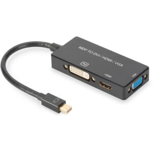 Kabllo DisplayPort DIGITUS Mini Converter Cable to HDMI + DVI + VGA 0.2m
