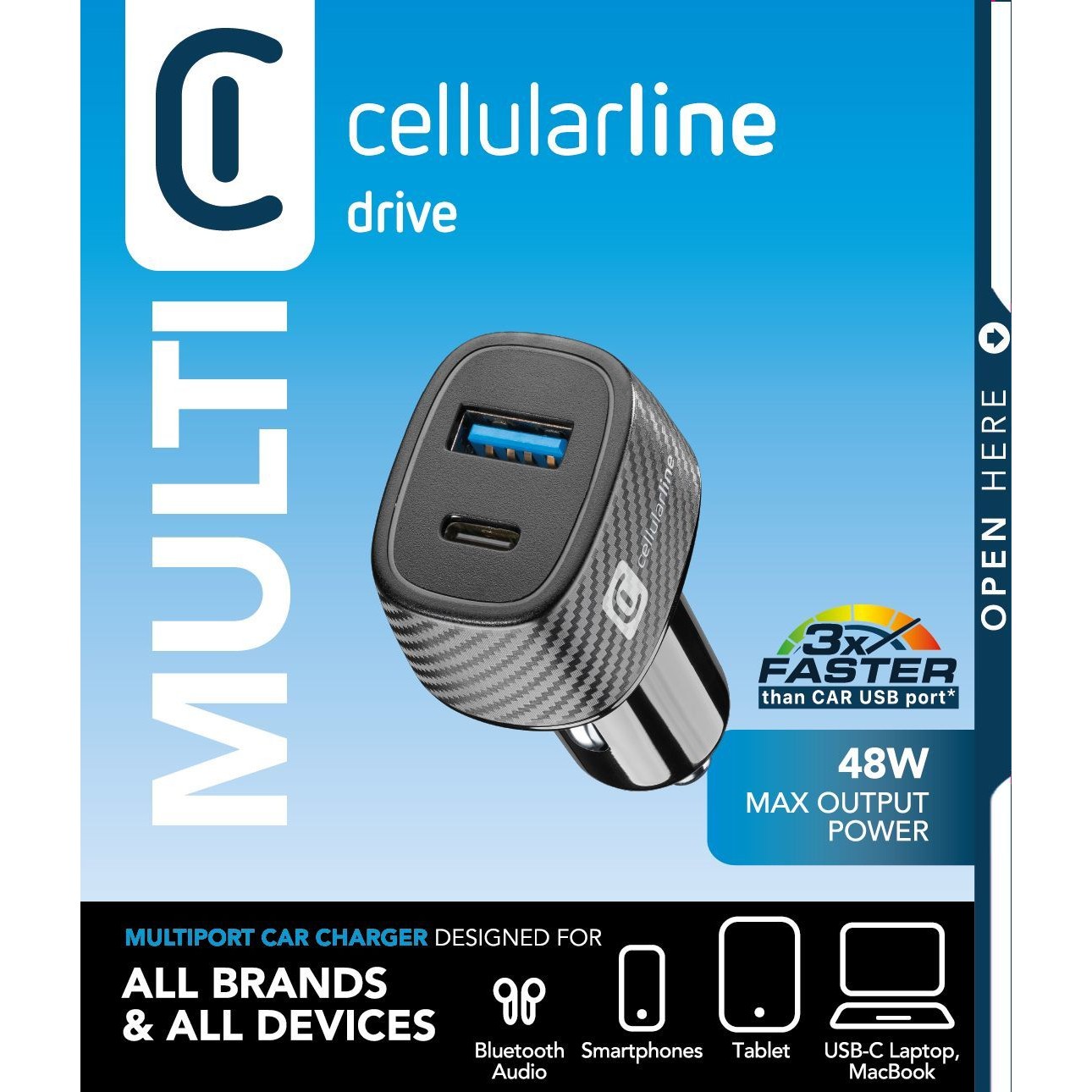 Adapter telefoni për veturë Cellularline USB Car Charger Multipower Ultra 30W - Zezë