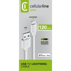 Kabllo USB  Cellularline Power Data Cable 1.2m USB-A / Lightning - Bardhë
