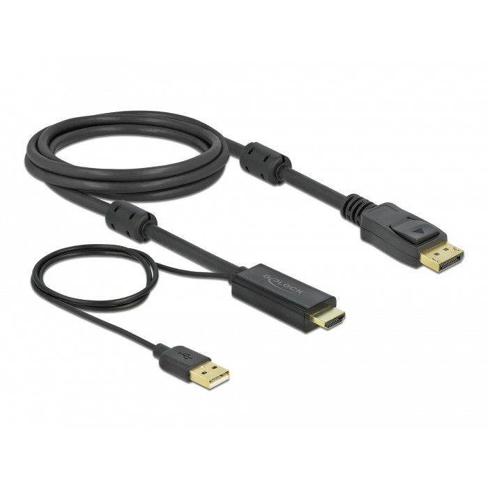 DELOCK HDMI Male to DisplayPort Male Cable / USB-A Powered / 2m