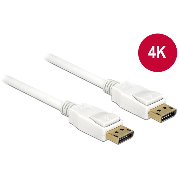 Kabllo DisplayPort DELOCK 1.2 / Pasiv / 4K60Hz / 3 m – Bardhë