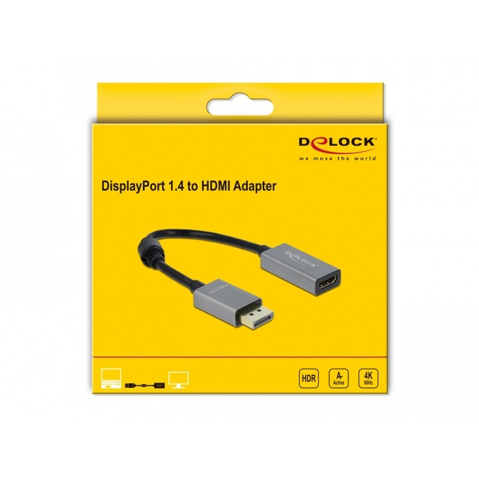 Adapter DELOCK Aktiv / DisplayPort 1.4 Plug → HDMI-A Socket / 4K / 60Hz / HDR - Zezë