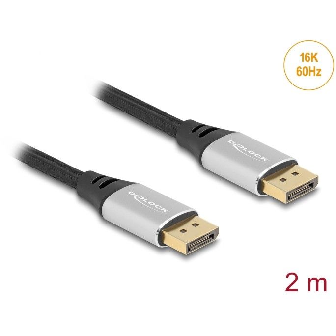 Kabllo DELOCK DisplayPort / 16K / 60Hz / 2m / Me mbështjellje metalike - Argjendi - Figura 3