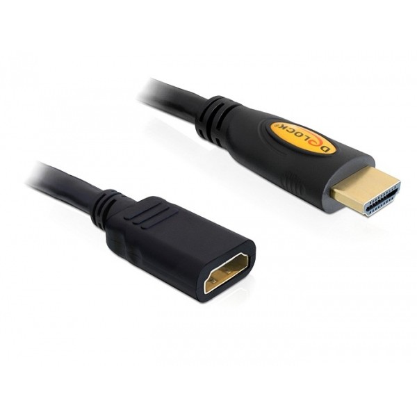 Kabllo Zgjatues DELOCK / High Speed HDMI with Ethernet / HDMI-A Plug → HDMI-A Socket / 5m - Zezë