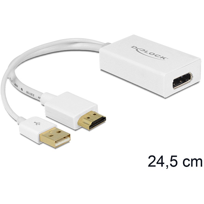 Kabllo Adapter DELOCK / HDMI-A Plug → DisplayPort Socket - Bardhë
