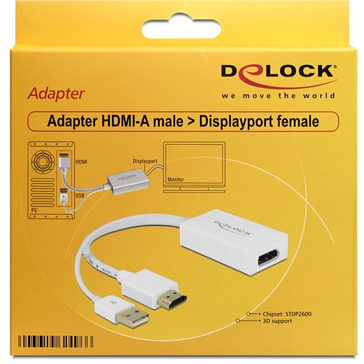 Kabllo Adapter DELOCK / HDMI-A Plug → DisplayPort Socket - Bardhë - Figura 2