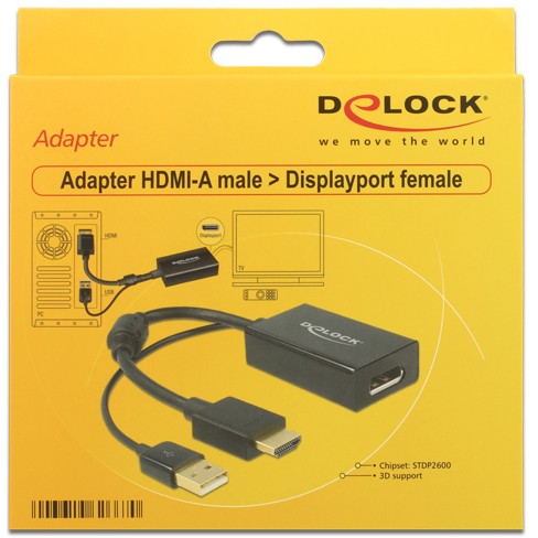 Kabllo Adapter DELOCK / HDMI-A Plug → DisplayPort 1.2 Socket - Zezë - Figura 2