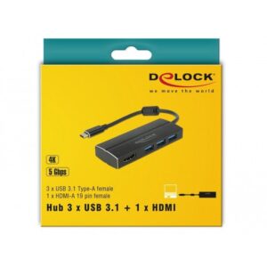 Hub USB DELOCK 3-Port USB 3.0 + HDMI 4K 30Hz – Type-C 3.1 Gen 1 6