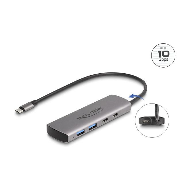 Hub USB DELOCK USB 10 Gbps / 2× USB-A + 2× USB-C me lidhje USB-C
