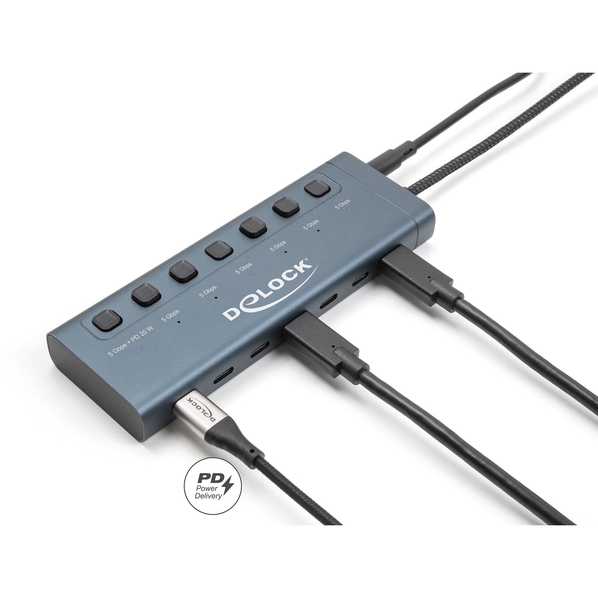 HUB DELOCK USB 3.1 / 7 Porta Type‑C (6x Data, 1x Data + PD 20W) – Blu 3