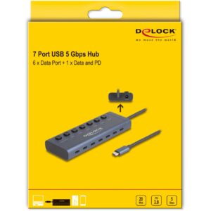 HUB DELOCK USB 3.1 / 7 Porta Type‑C (6x Data, 1x Data + PD 20W) – Blu 8