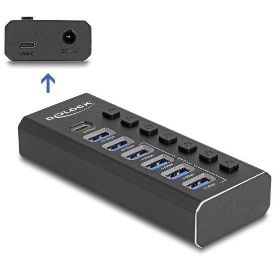 Adapter USB DELOCK 7-Port Hub / 4 Ports 10 Gbps + 4 Fast-Charge Ports 5 Gbps with Switch and Lighting - Figura 2