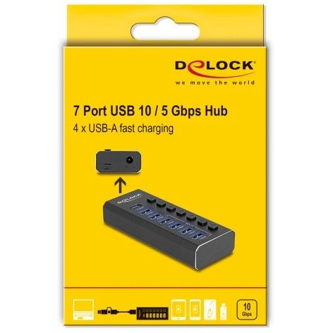 Adapter USB DELOCK 7-Port Hub / 4 Ports 10 Gbps + 4 Fast-Charge Ports 5 Gbps with Switch and Lighting - Figura 4