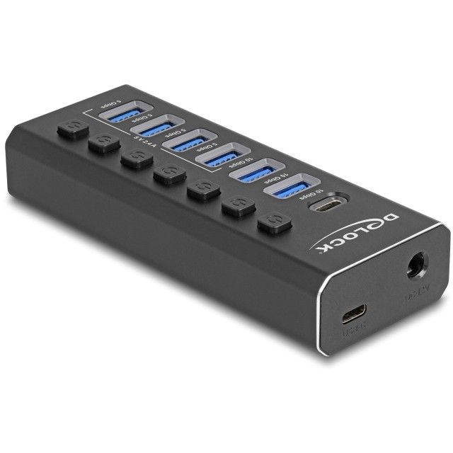 Adapter USB DELOCK 7-Port Hub / 4 Ports 10 Gbps + 4 Fast-Charge Ports 5 Gbps with Switch and Lighting