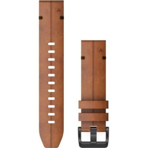 Rrip për orë Garmin QuickFit 22mm Leather Replacement Band – Brown/Slate Gray
