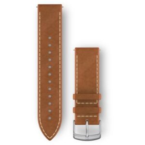 Rrip për orë Garmin 20mm Leather Replacement Band – Light Brown with Stitching/Silver Buckle
