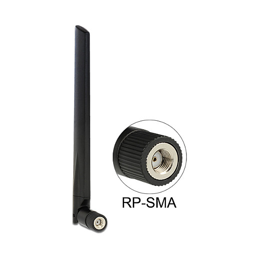 Antena për rrjet DELOCK RP-SMA Male 802.11 ac/a/h/b/g/n 3–5 dBi / Omnidirectional / Swivel – Zezë