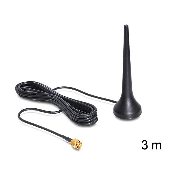 Antena për rrjet DELOCK GSM/UMTS Sixband SMA Male 2 dBi / Omnidirectional / Magnetic Base / Rigid – Zezë
