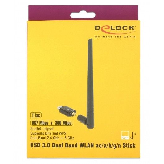 WiFi USB DELOCK USB 3.0 Dualband WLAN Stick ac/a/b/g/n / 867 + 300 Mbps / External Antenna - Zezë - Figura 3