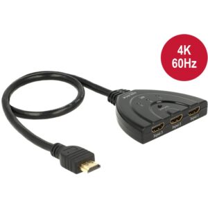 Kabllo HDMI Switch DELOCK – 3 x HDMI In > 1 x HDMI Out / 4K UHD / Integrated Cable 50 cm