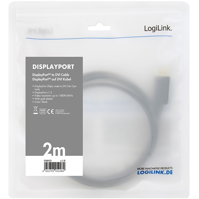Kabllo DisplayPort - DVI / LogiLink / DP 1.2 → DVI 1.2 / 2.0m - Zezë - Figura 3