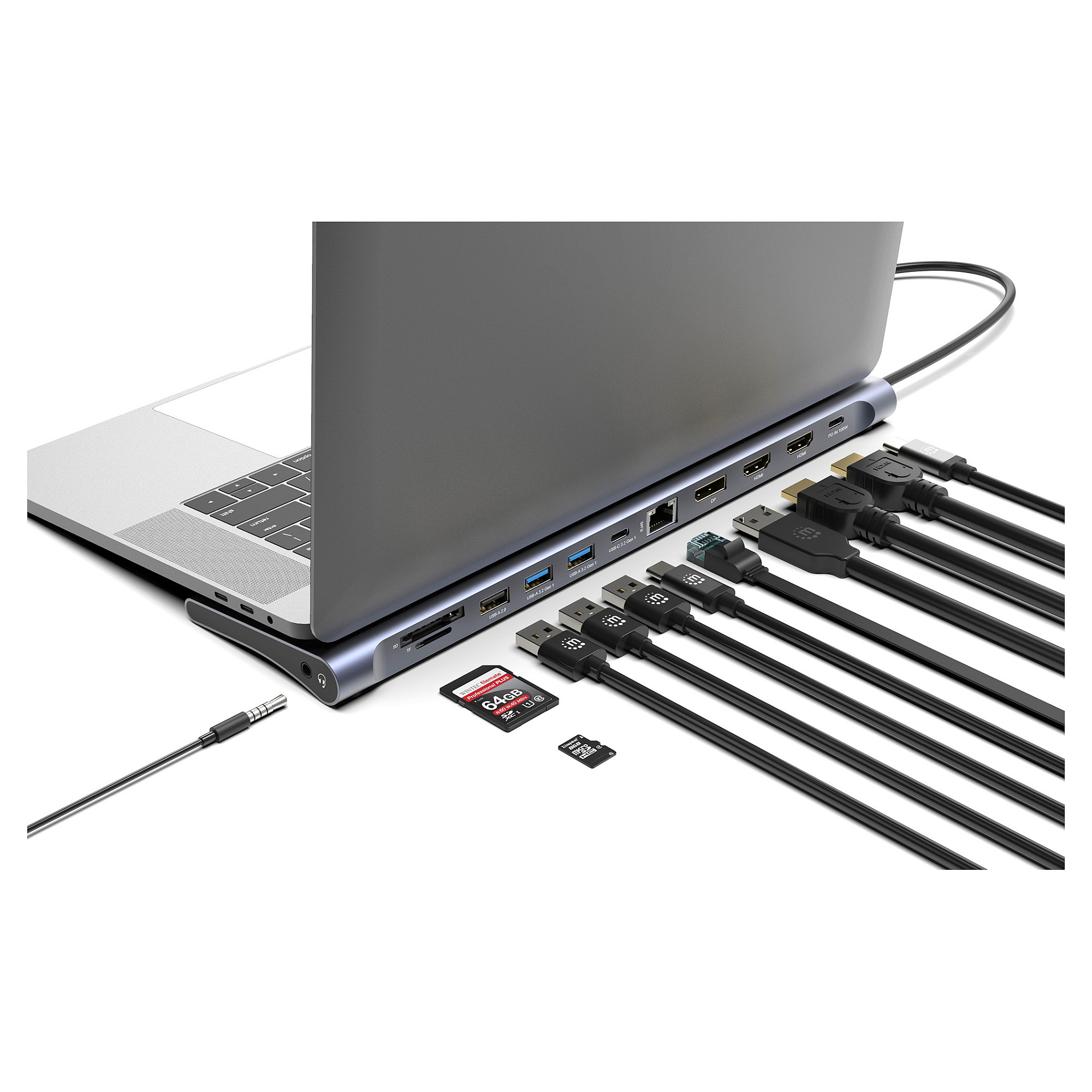 Docking Station MANHATTAN / 12‑in‑1 / 4K / 2×USB‑A / 2xUSB-C / 1×HDMI / 2×DisplayPorts – Argjend - Figura 2