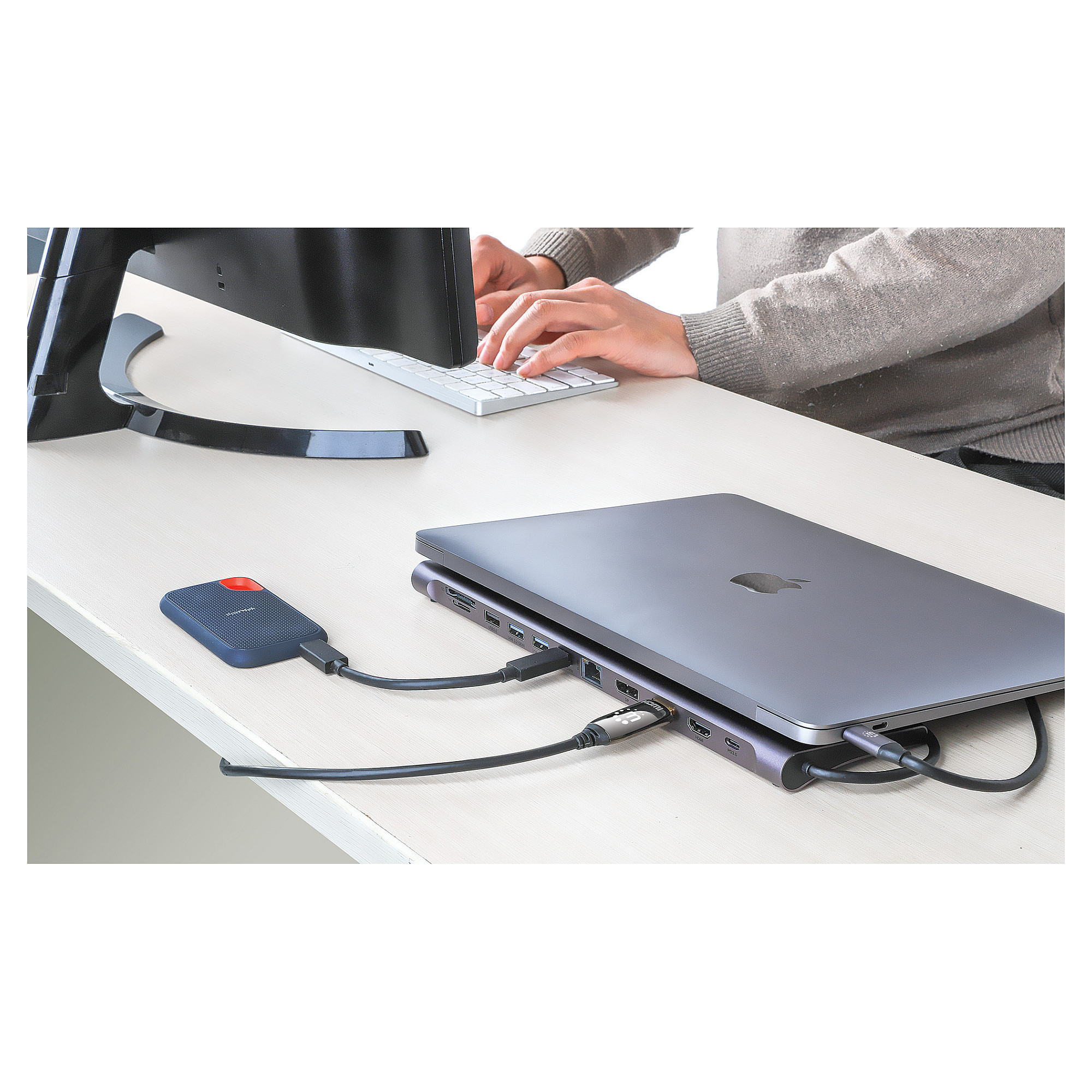 Docking Station MANHATTAN / 12‑in‑1 / 4K / 2×USB‑A / 2xUSB-C / 1×HDMI / 2×DisplayPorts – Argjend - Figura 4