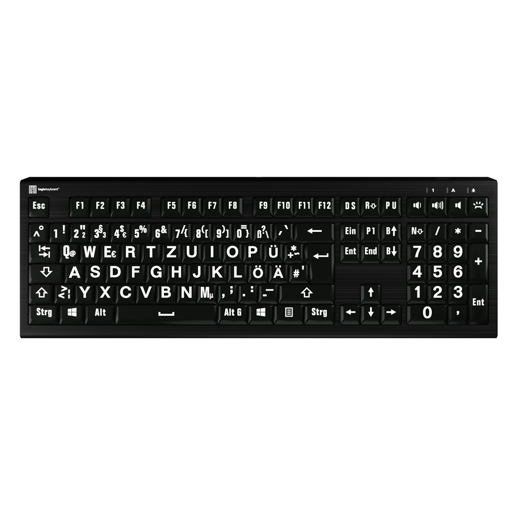 Tastierë me Kabllo LogicKeyboard XL-Print Astra 2 / DE layout - Zezë