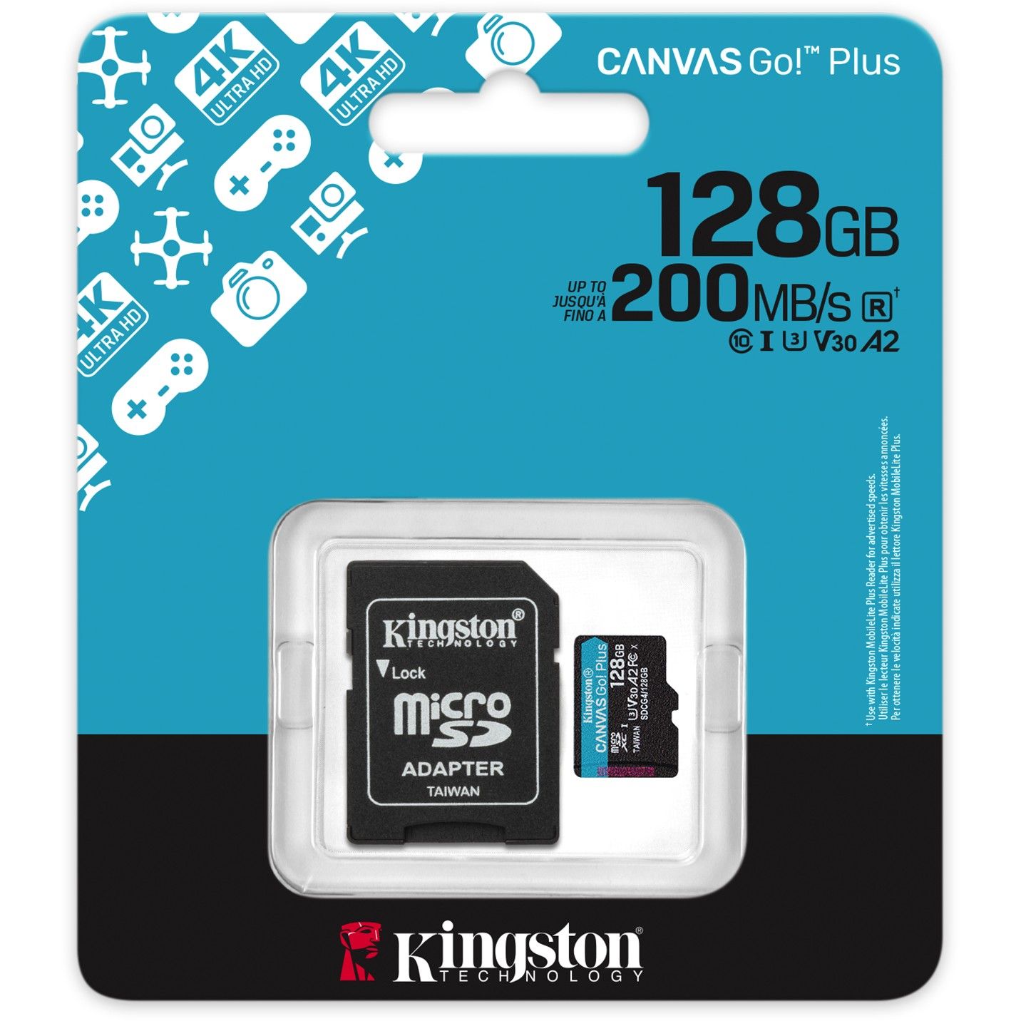 Kartë Memorie SD Kingston Canvas Go Plus microSDXC Card 128GB Gen4 – 200MB/s A2 U3 V30 + Adapter - Figura 5