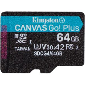 Kartë Memorie SD CARD KINGSTON 64GB microXC Canvas Go Plus Gen4 200R A2 U3 Single Pack w/o ADP