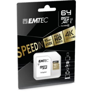 Kartë Memorie SD CARD Emtec m64GB UHS-I U3 V30 A1 SpeedIN Pro + Adapter