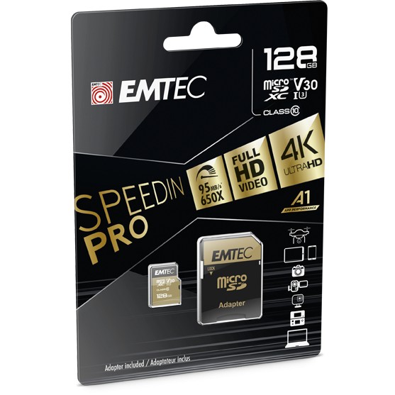 Kartë Memorie SD CARD Emtec m128GB UHS-I U3 V30 A1 SpeedIN Pro + Adapter - Figura 2