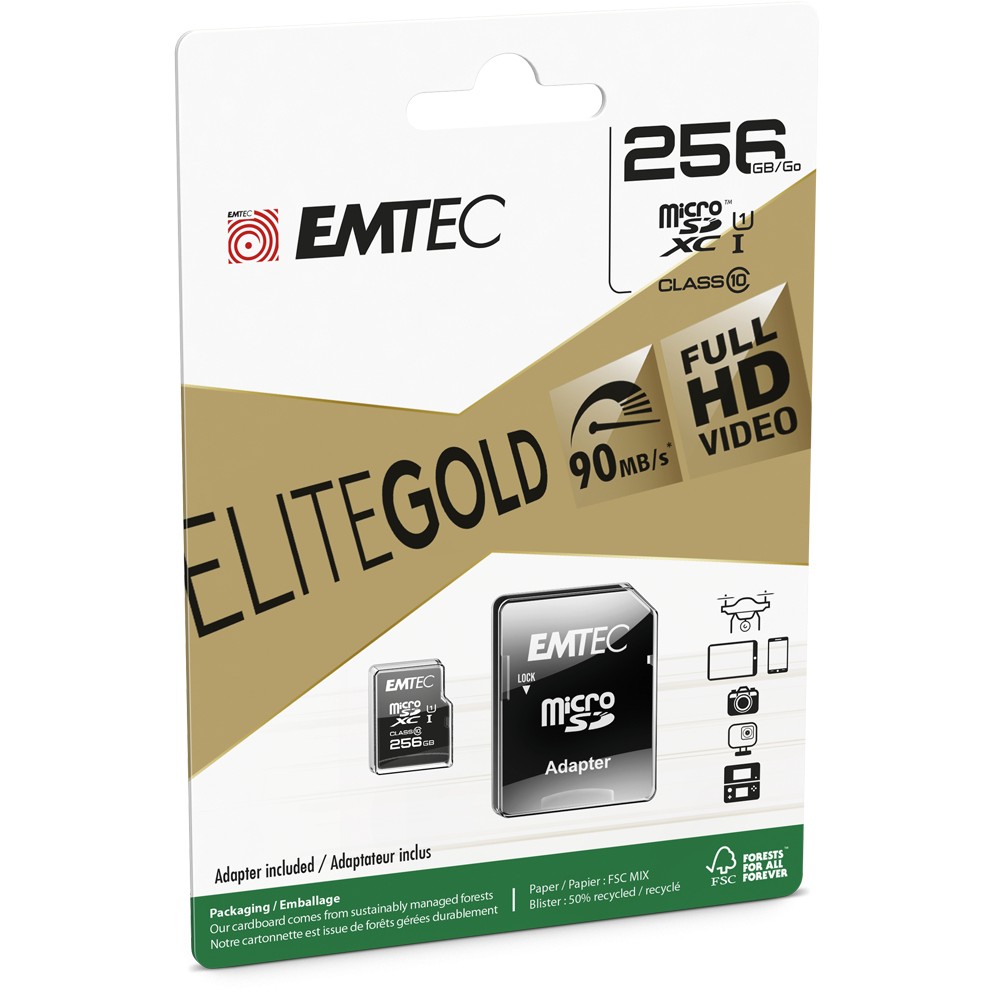 Kartë Memorie SD CARD Emtec m256GB UHS-I U1 EliteGold + Adapter - Figura 2