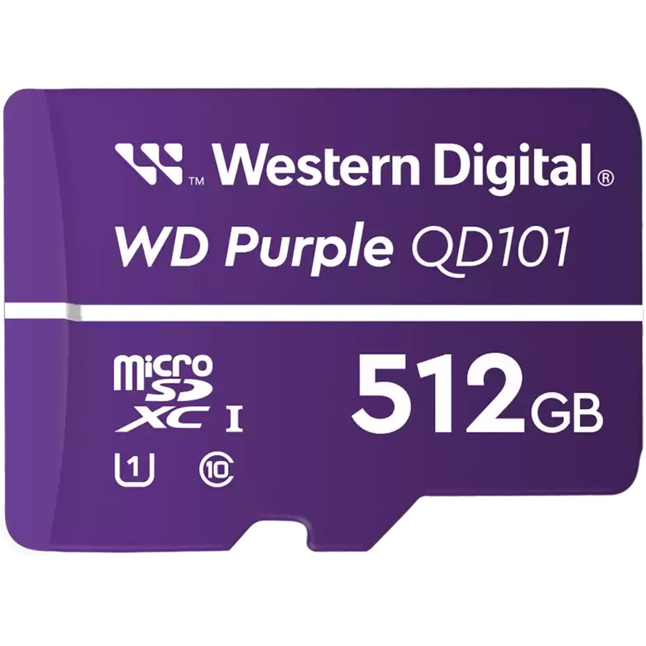 Kartë Memorie SD CARD WD Purple 512GB Surveillance microSD XC Class - 10 UHS 1