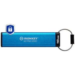 USB Flash Drive STICK 16GB Kingston IronKey Keypad 200C AES-256 USB-C - Blu