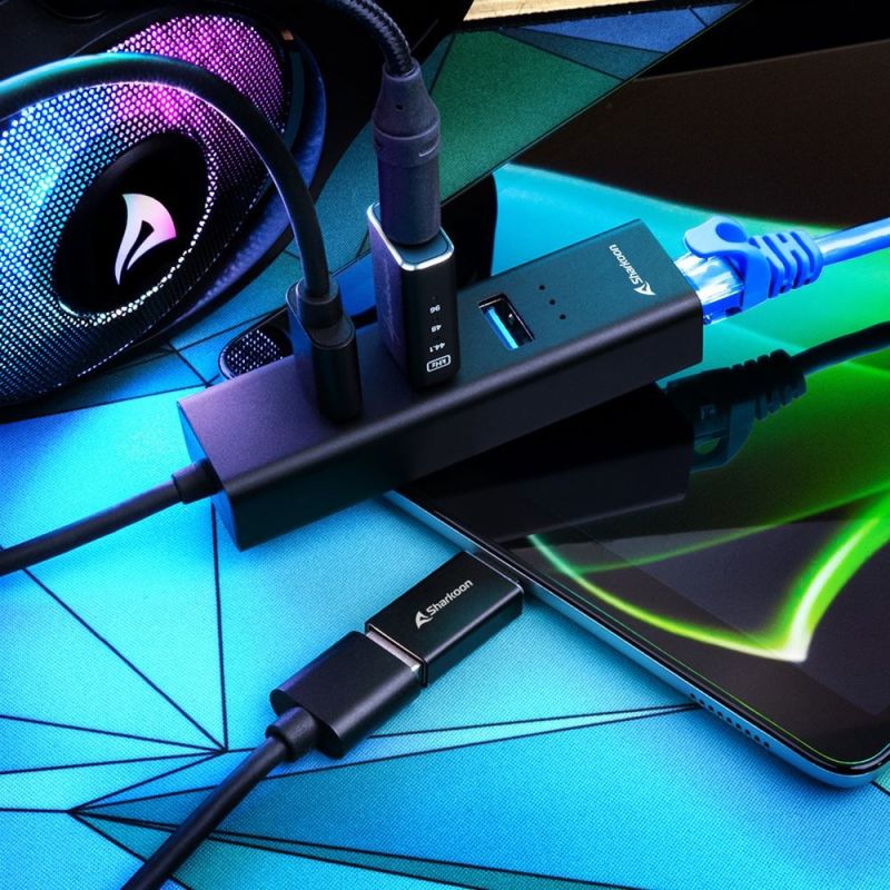 Adapter USB Sharkoon 3-Port 3.2 Gen 1 Aluminium Hub + Ethernet – Zezë - Figura 3