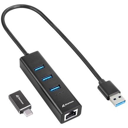 Adapter USB Sharkoon 3-Port 3.2 Gen 1 Aluminium Hub + Ethernet – Zezë