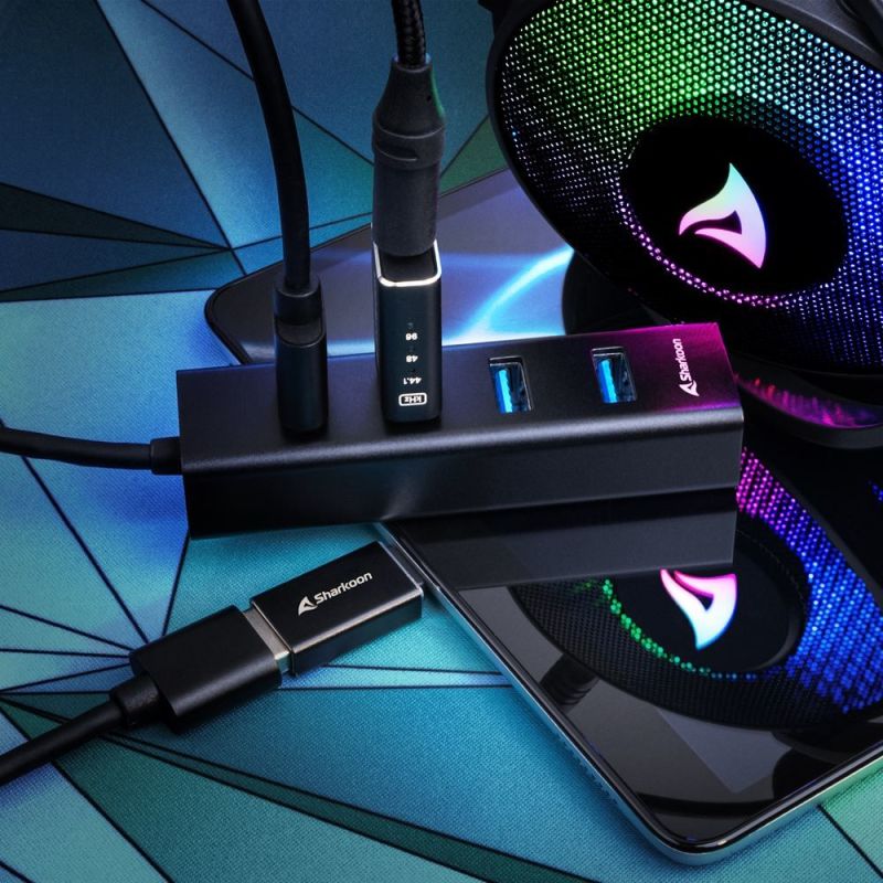 Adapter USB Sharkoon 4-Port 3.2 Gen 1 Aluminium Hub - Zezë - Figura 3