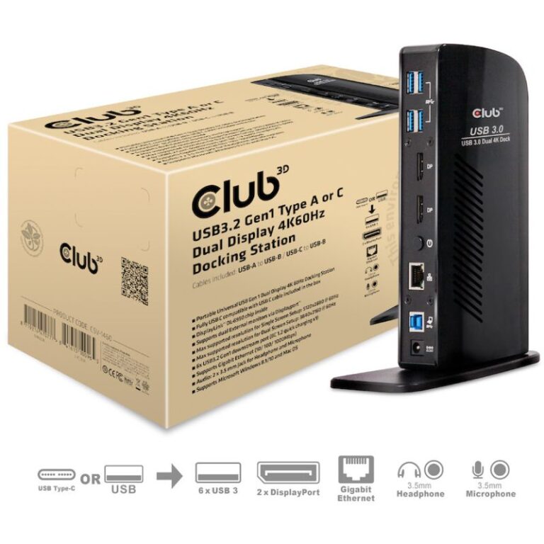 Docking station  Club3D / 4K / 60Hz / USB3 / 6xUSB3 / 2xDP / LAN / Audio – Zezë