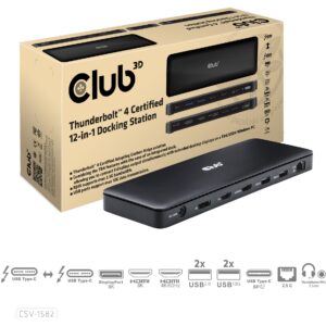 Docking Station Club3D Thunderbolt 4 / 12-in-1 / 3 Ekrane / USB-C / HDMI / DP / LAN - Zezë