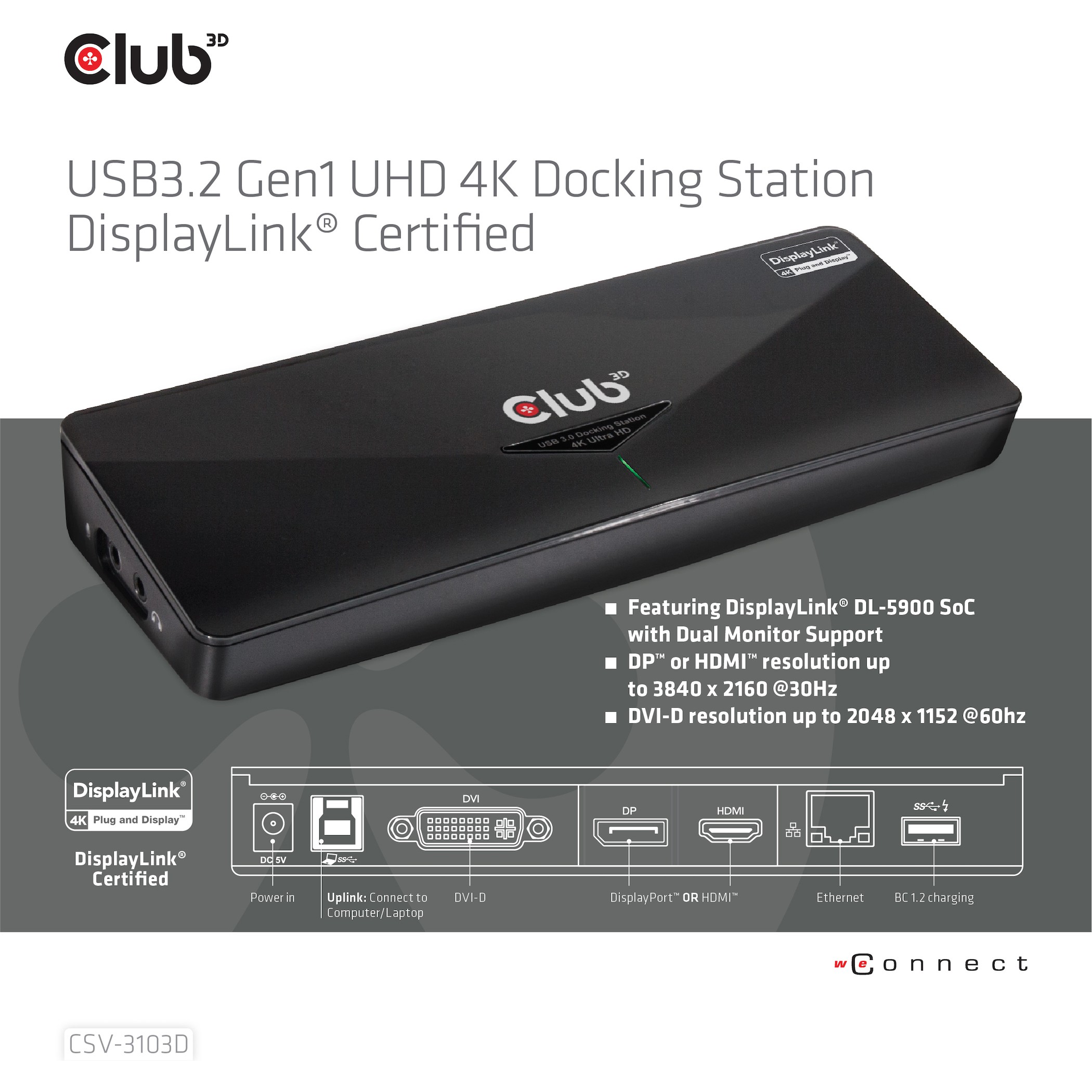 Docking Station Mini Club3D USB 3.0 / 3x USB 3.0 / HDMI / DisplayPort / DVI / 4K - Zezë - Figura 3