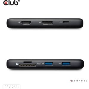 Club3D USB‑C 8‑in‑1 HUB → DP 1.4 / HDMI 2.0 / USB‑C / LAN / 8K30Hz / PD 100W