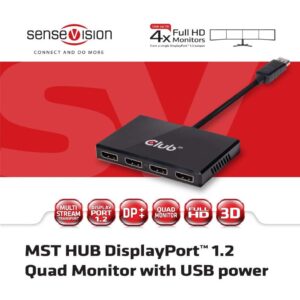 Hub Club3D / Multi-Stream Transport (MST) / 1x DisplayPort Plug → 4x DisplayPort Plug / SenseVision l – Zezë 7