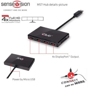 Hub Club3D / Multi-Stream Transport (MST) / 1x DisplayPort Plug → 4x DisplayPort Plug / SenseVision l – Zezë 8