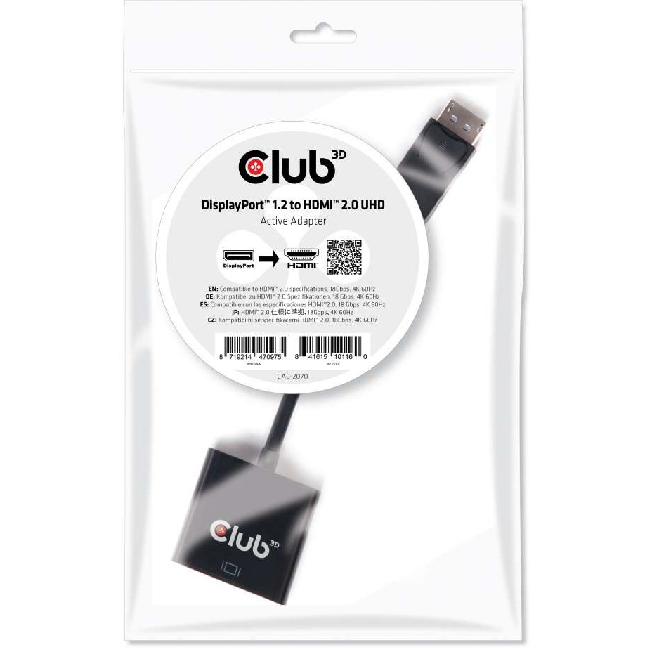 Adapter Club3D / DisplayPort Plug → HDMI 2.0-A Socket / Aktiv / 3D / 4K / 60Hz / St/Bu - Zezë - Figura 2